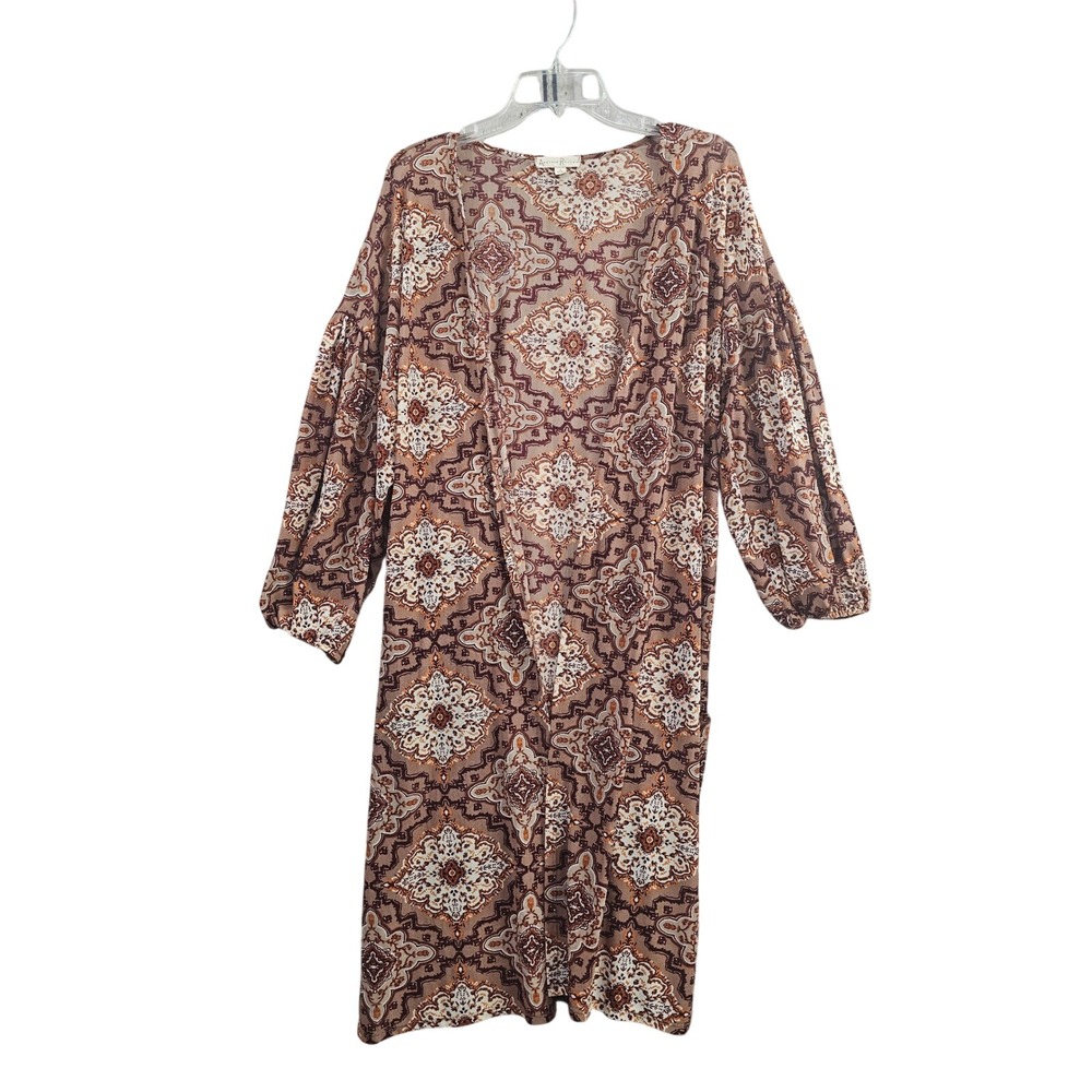 Another Reason Kimono Duster Wmns L Brown Paisley Medallion Mesh Open Front Boho